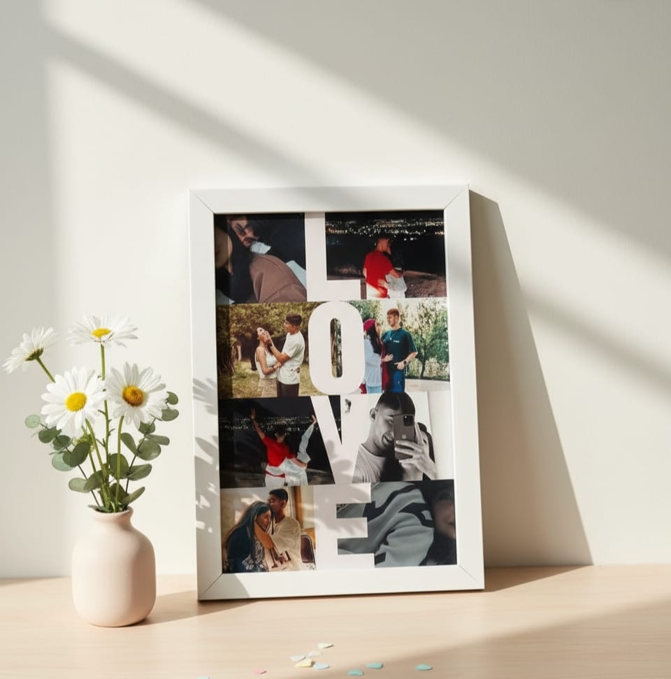 Personalized Photo Mosaic Collage Frame - "LOVE" Letter Grid | Custom 9-Photo Display with White Modern Frame | Ultimate Romantic Anniversary/Valentine's Day Gift for Couples