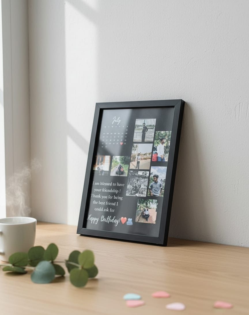 Custom Memory Snapshot Calendar & Message Photo Frame | Personalized Month, Date & Photo Collage with Custom Text Message | Sentimental Birthday/Friendship/Anniversary Gift