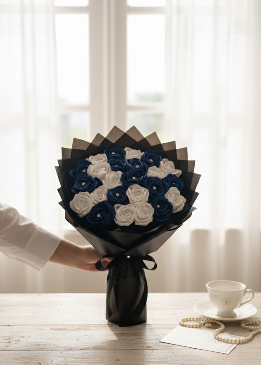 Luxury Blue-White Bloom Wrap